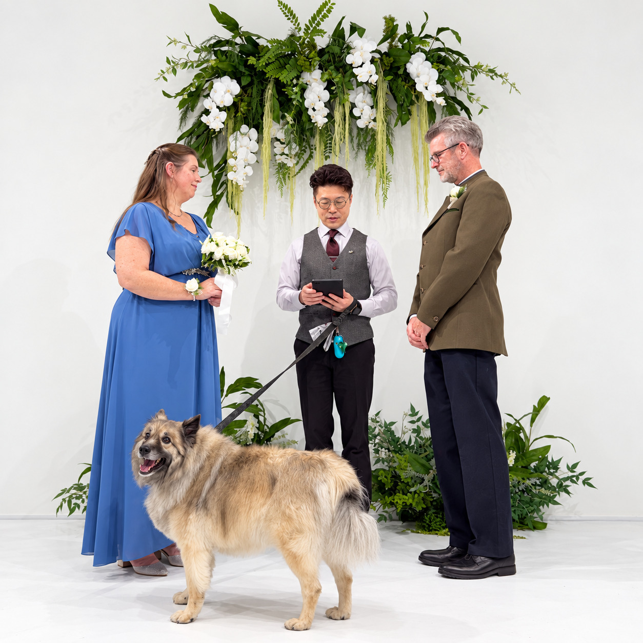 A couple including their dog in a private ceremony at The Ensora Ceremony Space